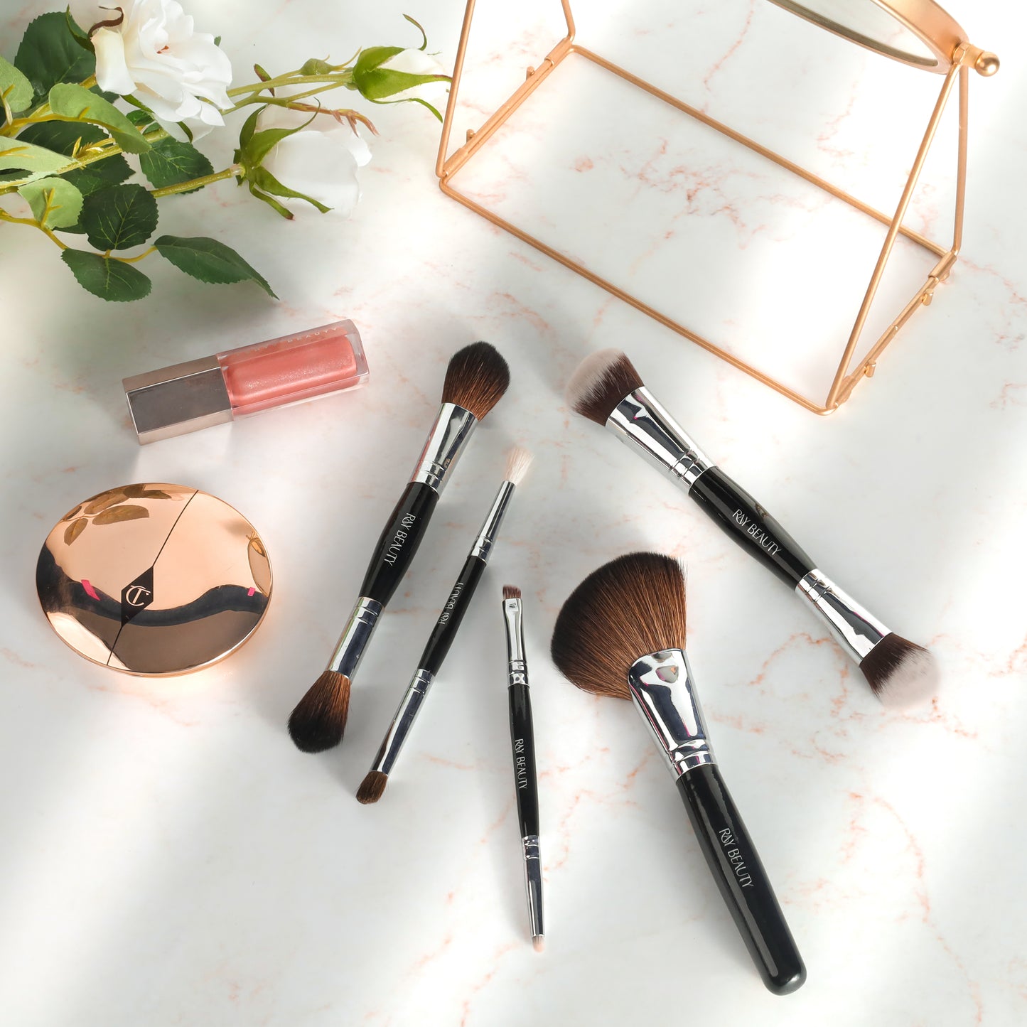 9 in 5 Dual Makeup Brush set + Travel Friendly Pouch